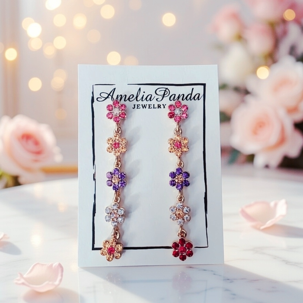 Floral Drop Yellow Tone Metal Earrings - Multicolor